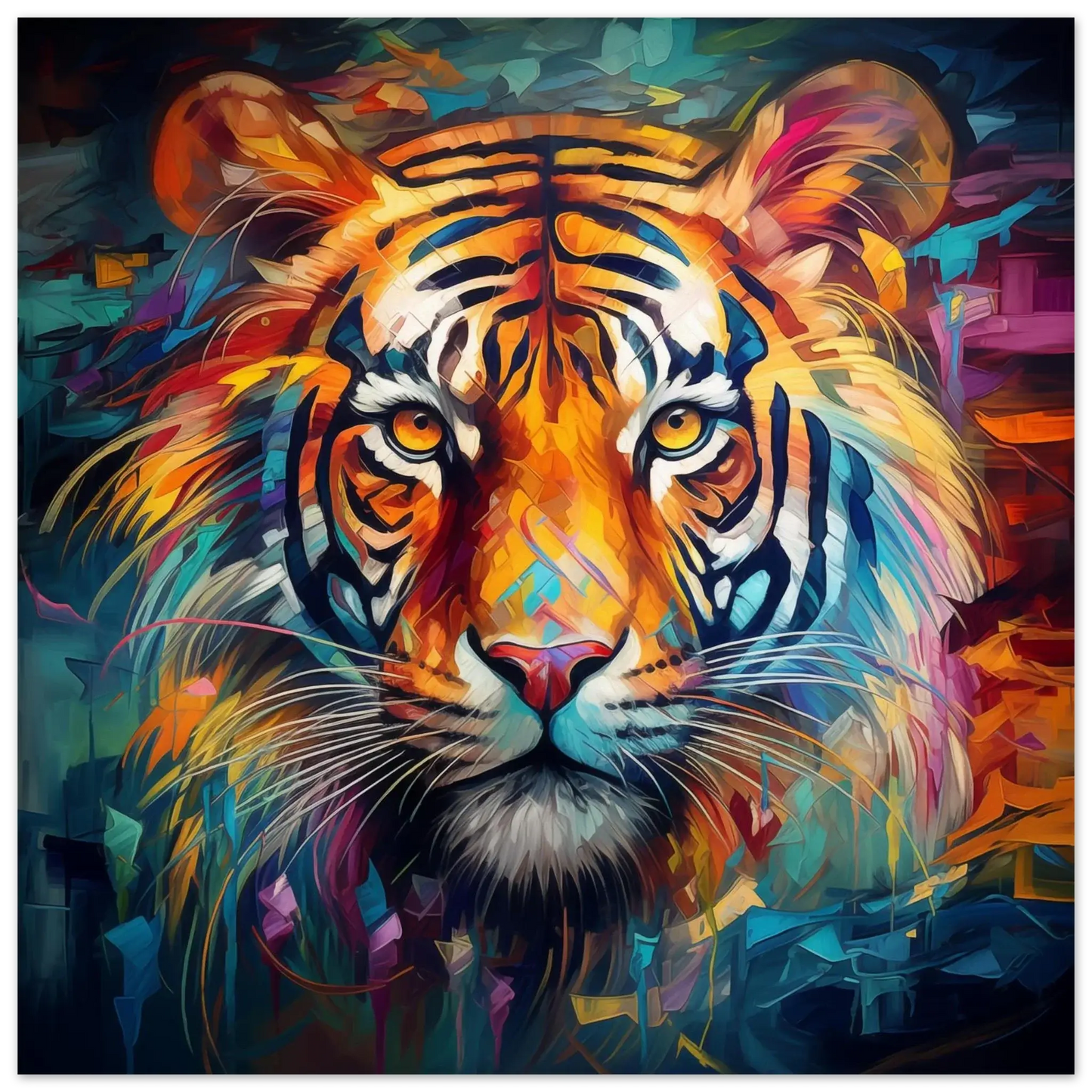 Nattens Tigerblikk – KI digital oljemaling trykket på papir, lerret, aluminium, akryl og tre | KBentz.no