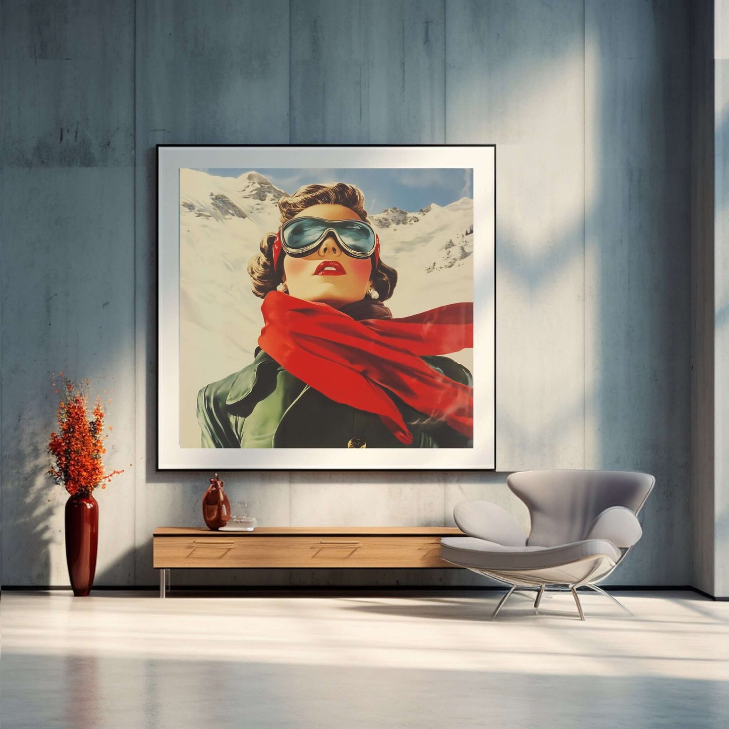 Frost og Eleganse – rød, digitalt maleri med oljemalingstekstur, KI-kunst på papir og lerret av KBentz