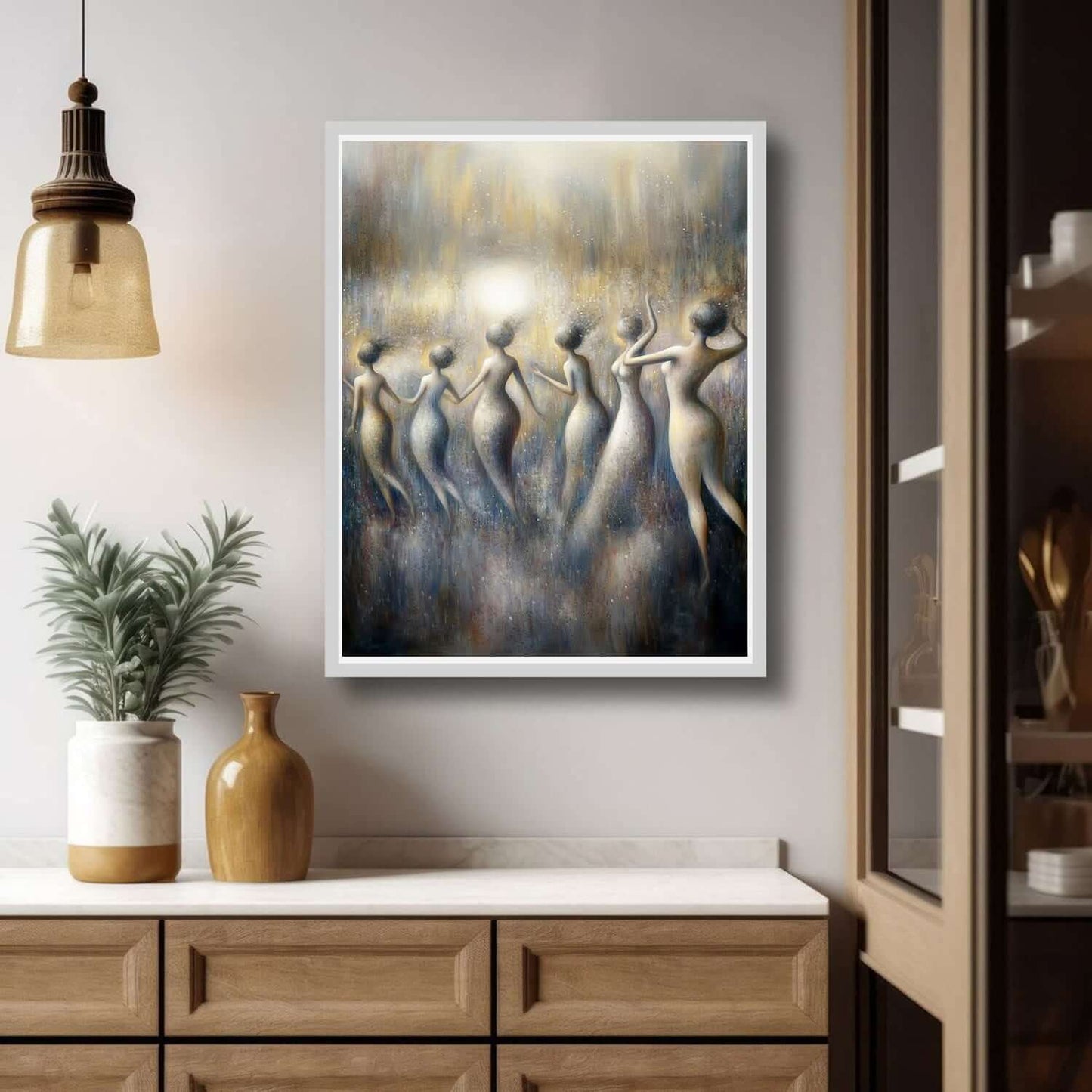 Damene i lyset - moderne digitalt maleri med oljemalingstekstur. Trykkes på papir, lerret og akryl. KBentz.no