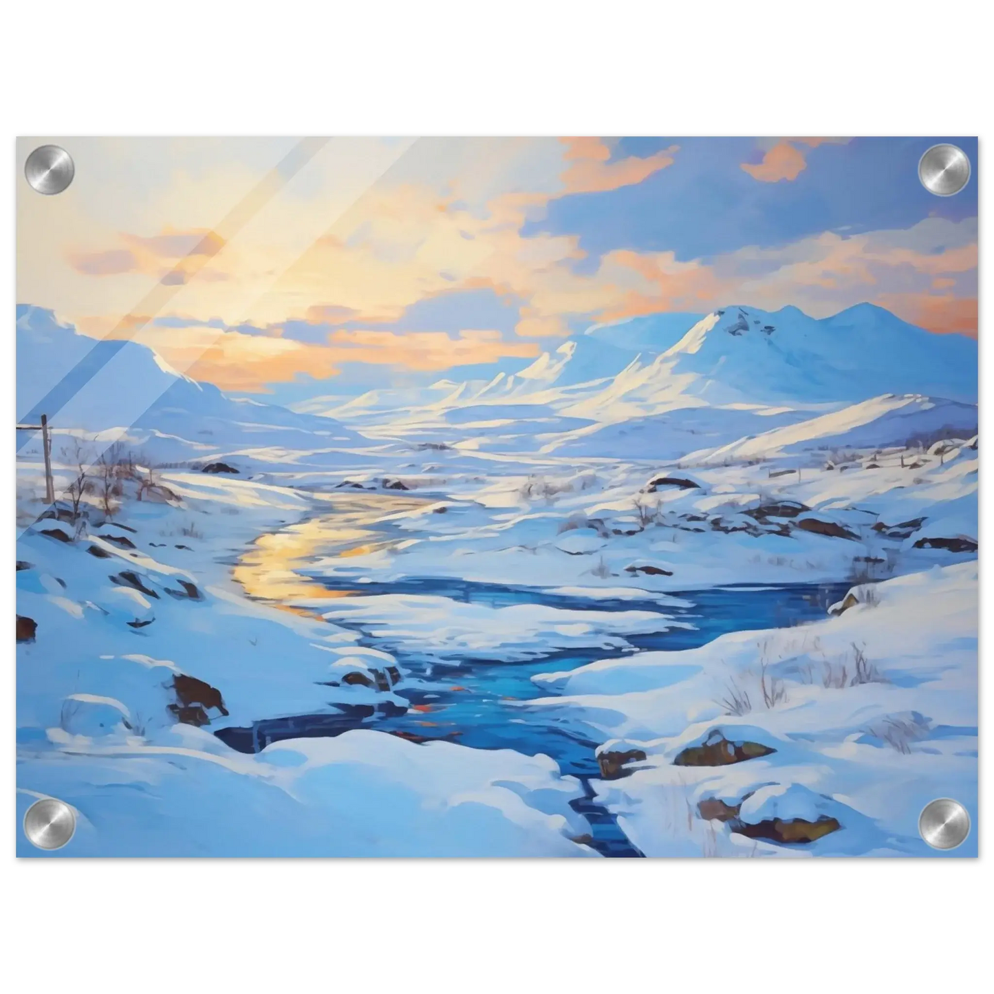 Vinterlys over Elven - moderne digitalt maleri med oljemalingstekstur. Trykkes på papir, lerret og akryl. KBentz.no