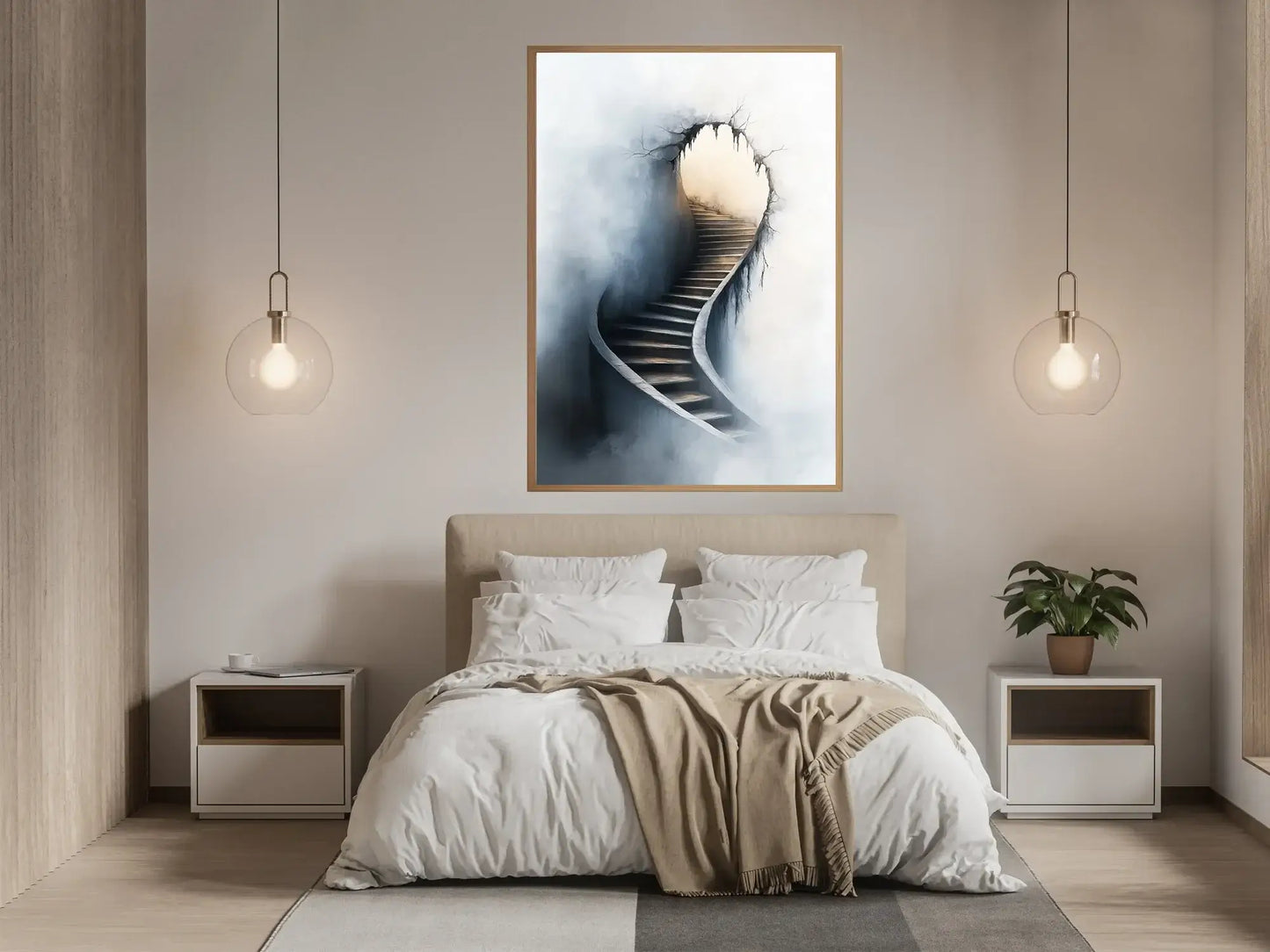 Når veggen åpner seg – veggkunst med trapper som symboliserer håp og forandring i moderne interiør. – moderne veggkunst | KBentz.no