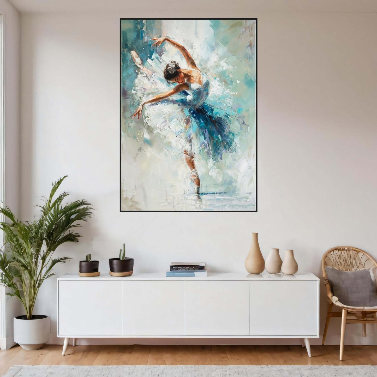 Ballett i isblå toner – KI digital oljemaling trykket på papir, lerret, aluminium, akryl og tre | KBentz.no