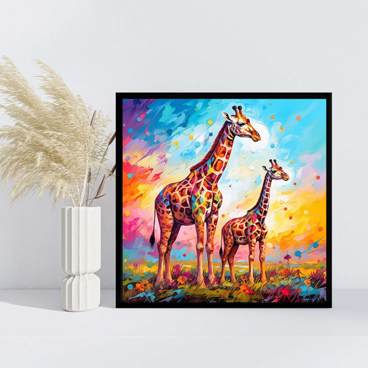 Fargerik Dyrevennskap – KI digital oljemaling trykket på papir, lerret, aluminium, akryl og tre | KBentz.no