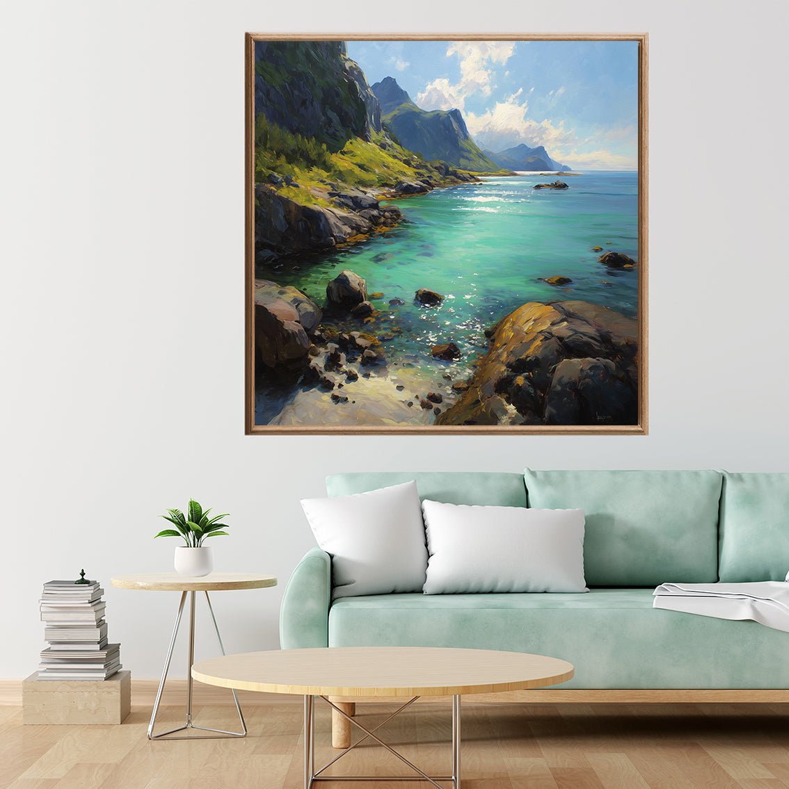 Fjordlandskap – KI digital oljemaling trykket på papir, lerret, aluminium, akryl og tre | KBentz.no