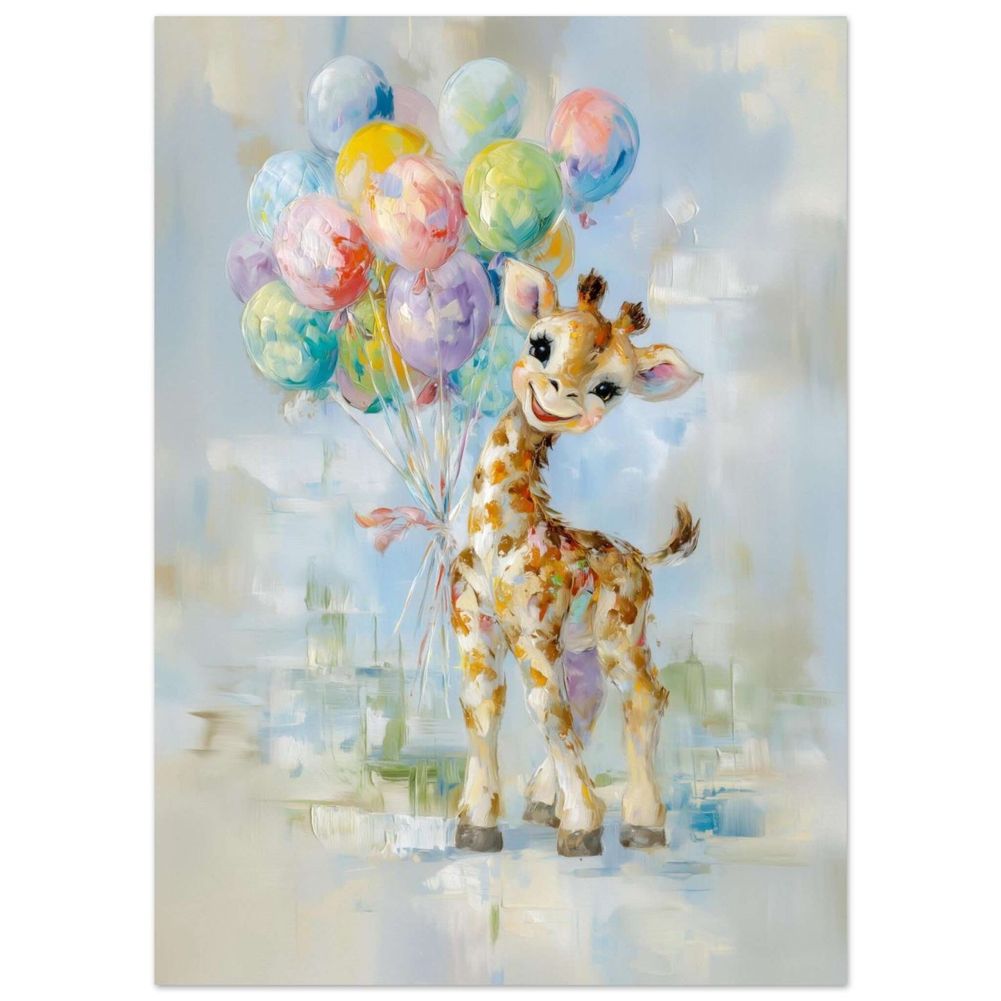 Glad giraff – KI digital oljemaling trykket på papir, lerret, aluminium, akryl og tre | KBentz.no