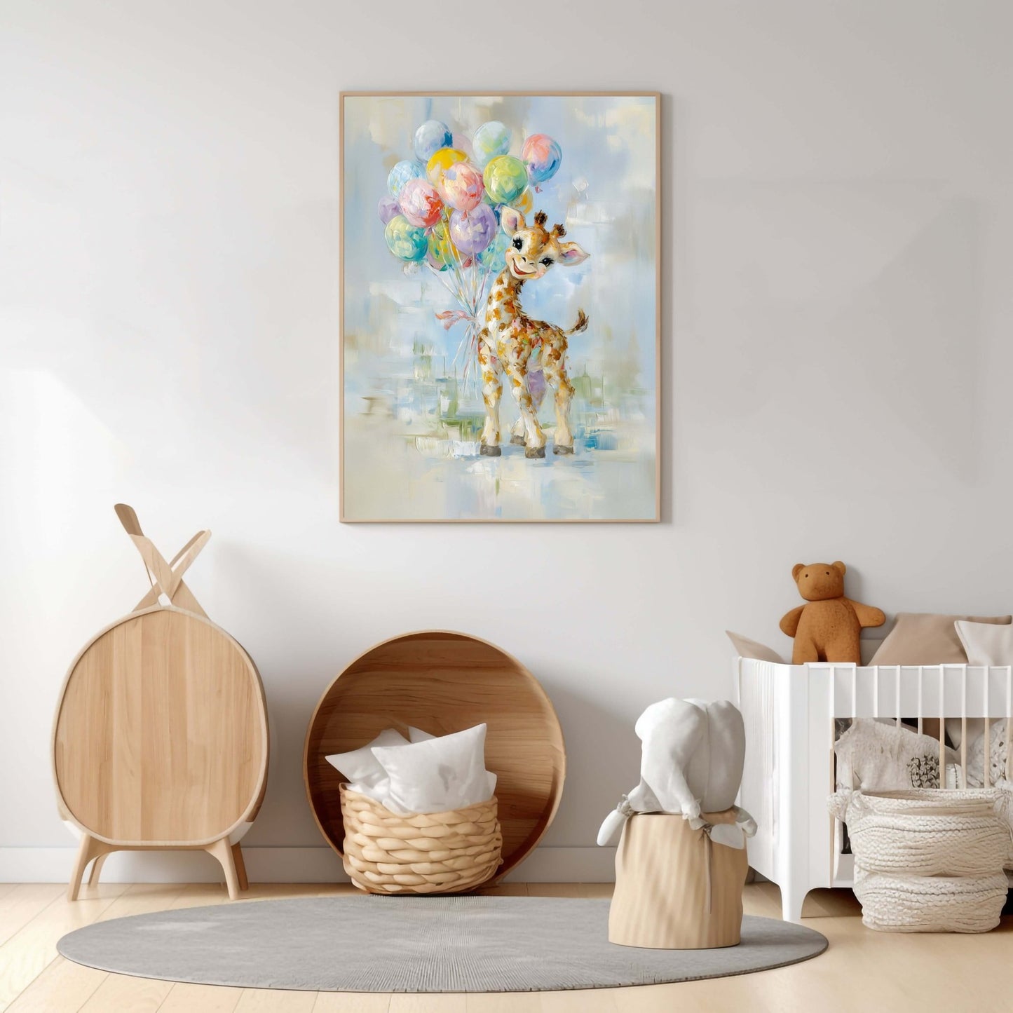 Glad giraff – KI digital oljemaling trykket på papir, lerret, aluminium, akryl og tre | KBentz.no