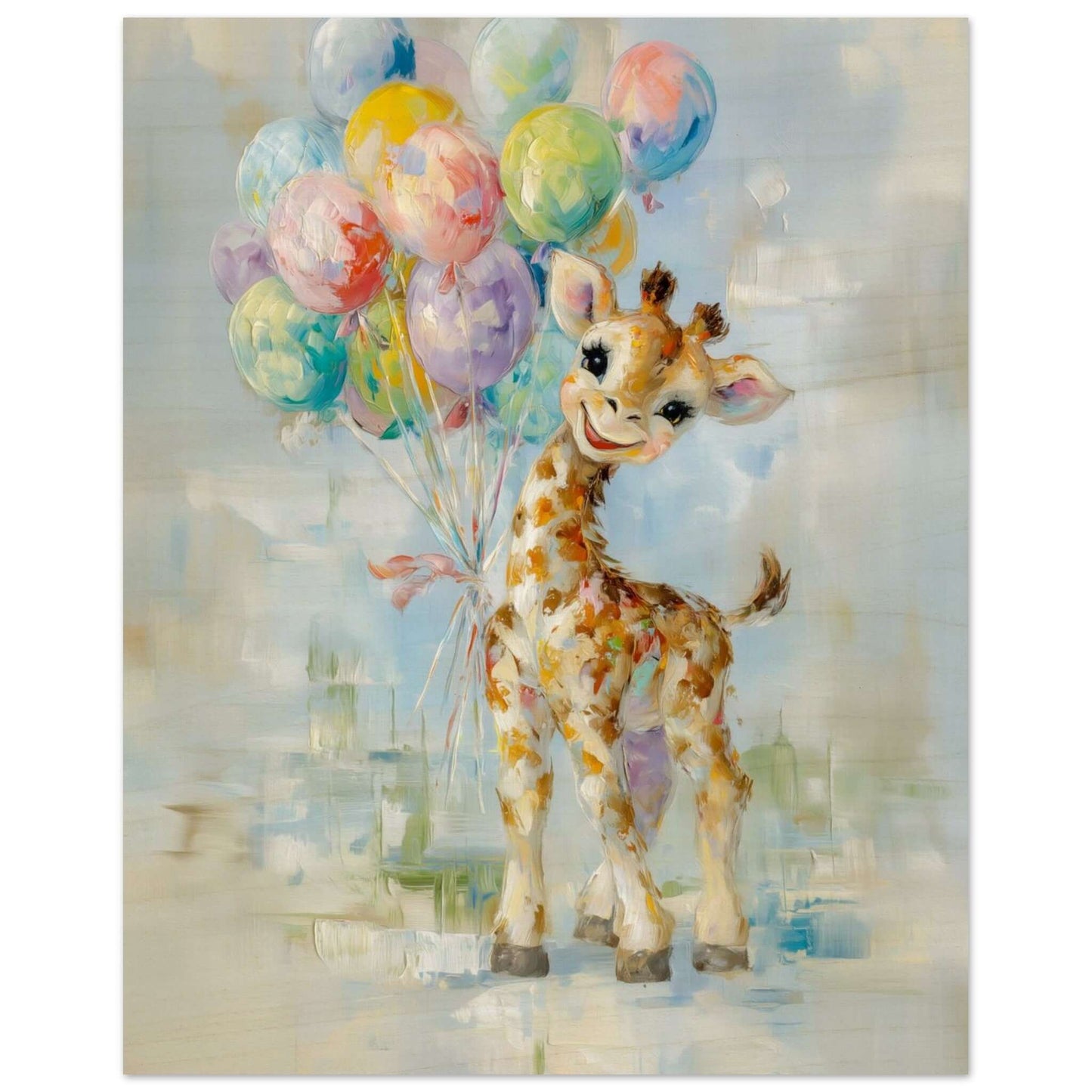 Glad giraff – KI digital oljemaling trykket på papir, lerret, aluminium, akryl og tre | KBentz.no