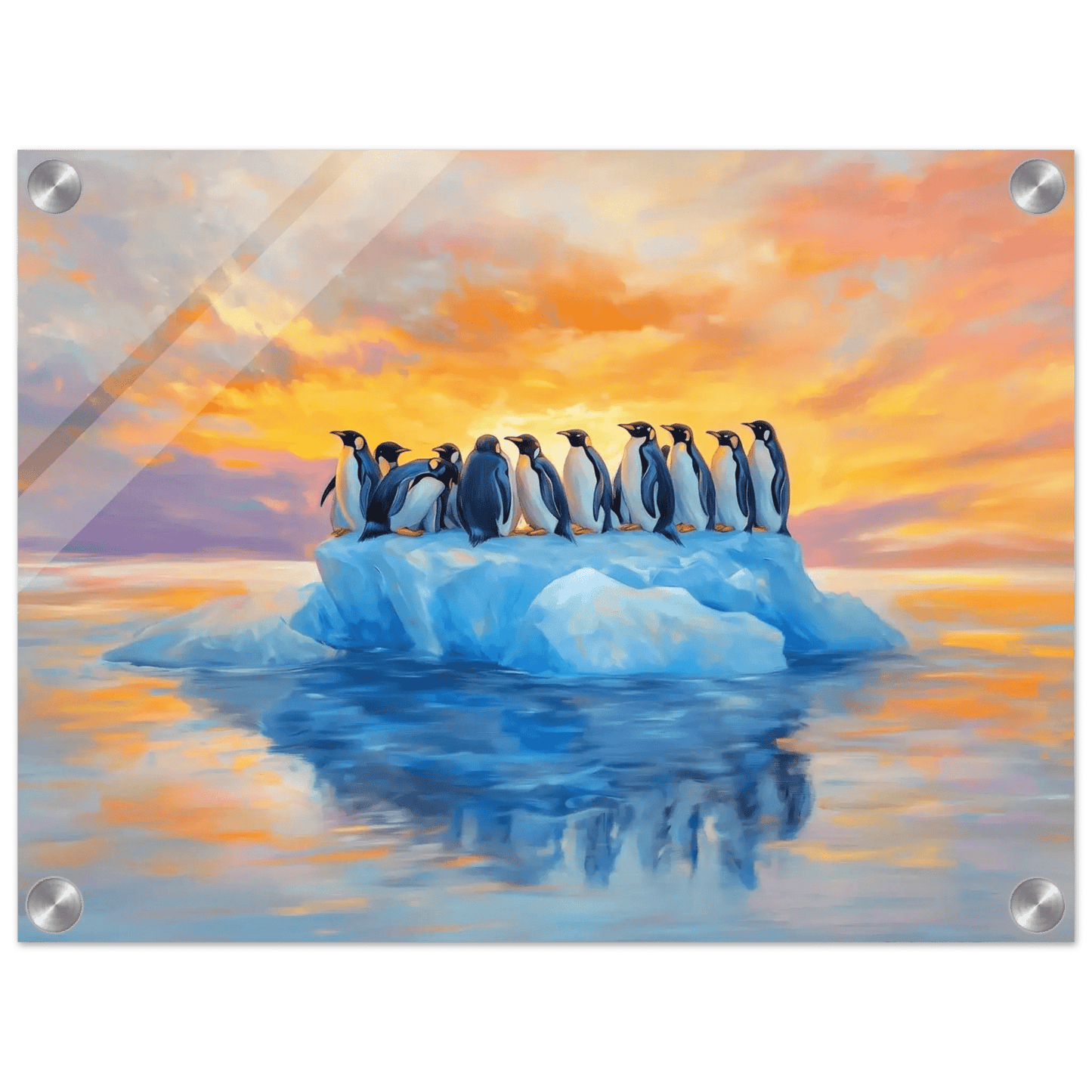 Pingvinenes morgen – KI digital oljemaling trykket på papir, lerret, aluminium, akryl og tre | KBentz.no