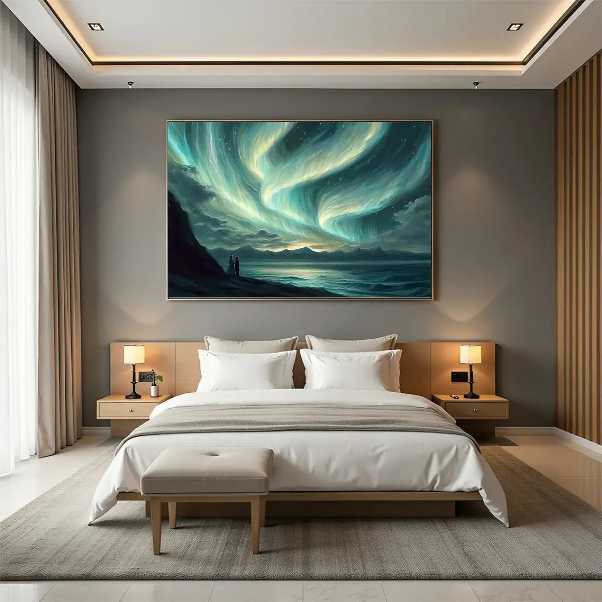 Under Nordlyset – KI digital oljemaling trykket på papir, lerret, aluminium, akryl og tre | KBentz.no