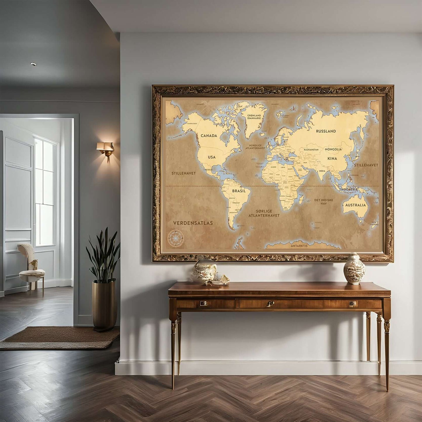 Verdenskart Klassisk – KI digital oljemaling trykket på papir, lerret, aluminium, akryl og tre | KBentz.no