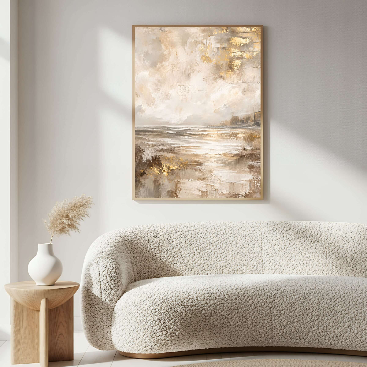 Sand og gull, et lyst og harmonisk veggbilde med sandtoner, beige og gullnyanser, som gir en elegant atmosfære. – moderne veggkunst | KBentz.no