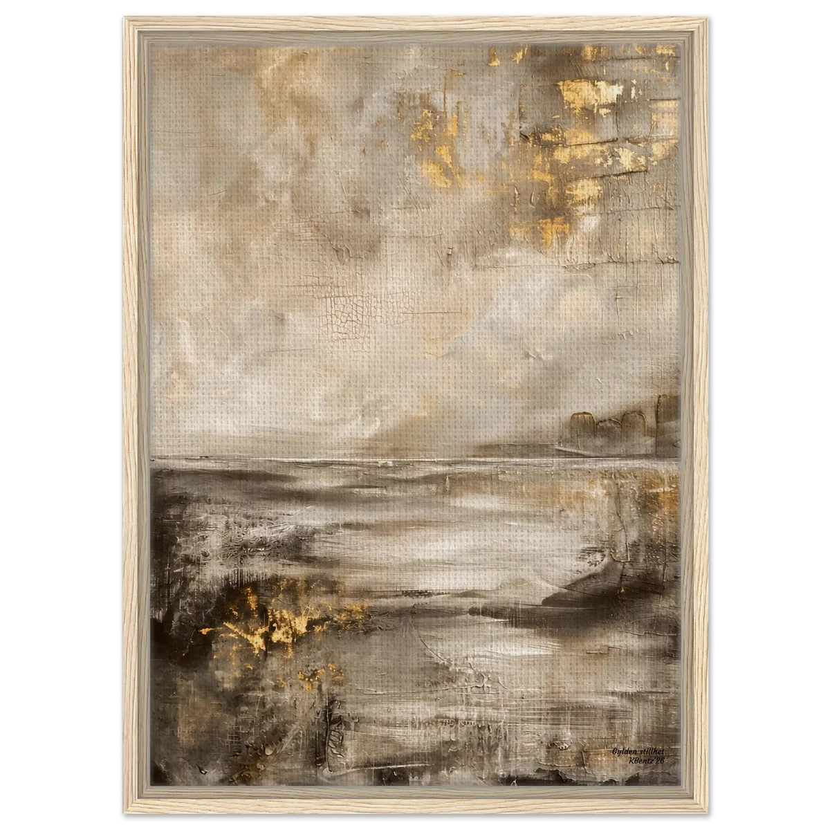 Gylden stillhet, et elegant veggbilde med beige, sand og gulltoner i et harmonisk landskap. – moderne veggkunst | KBentz.no