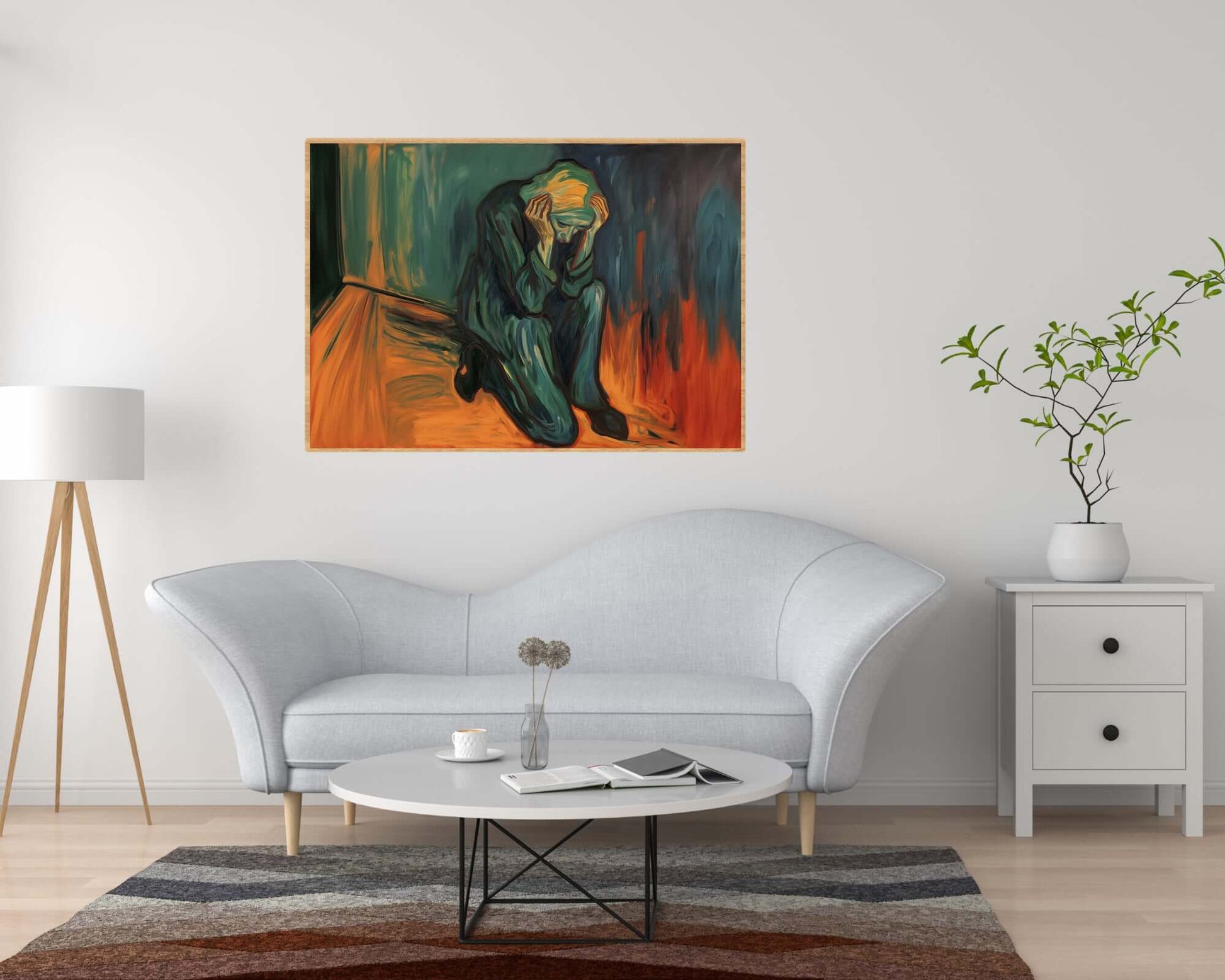 Det gjør vondt å være sterk, emosjonelt kunstverk med sårbarhet i sterke farger.