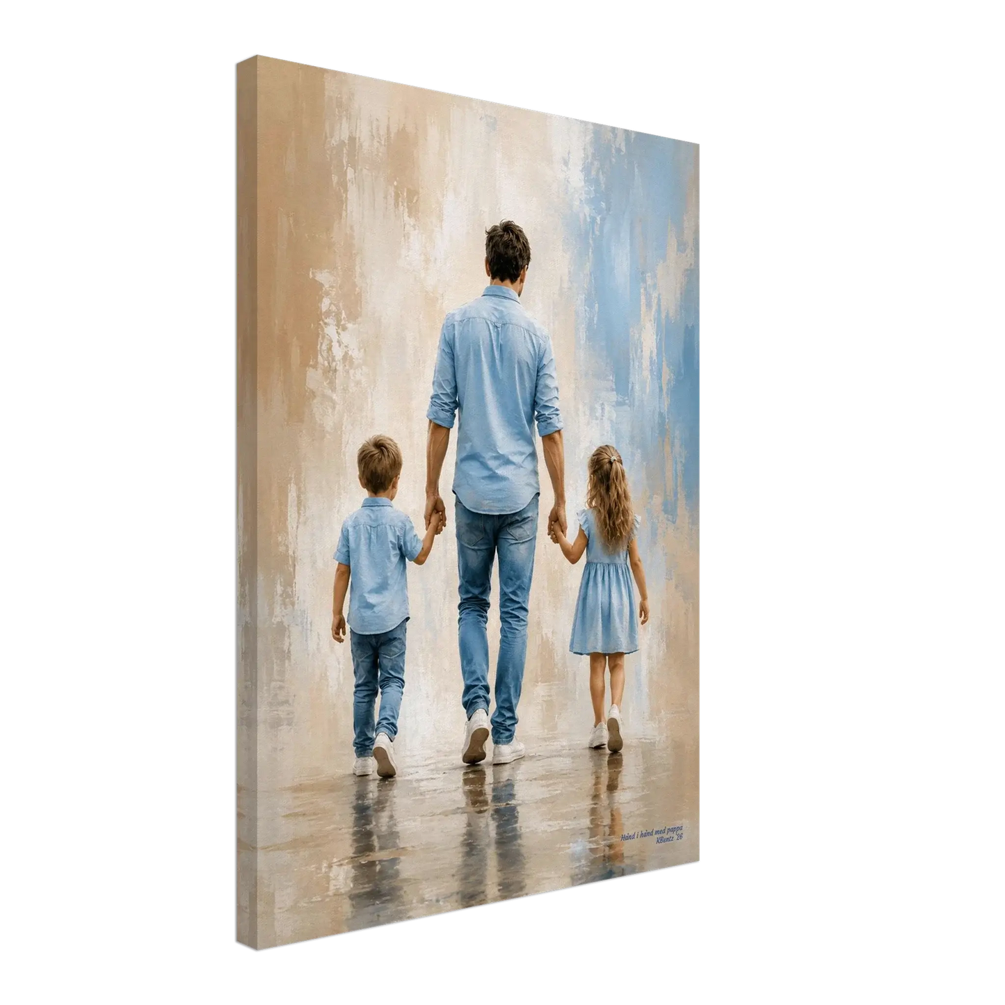 Hånd i hånd med pappa, et AI-veggbilde av far og barn som går sammen hånd i hånd. – moderne veggkunst | KBentz.no
