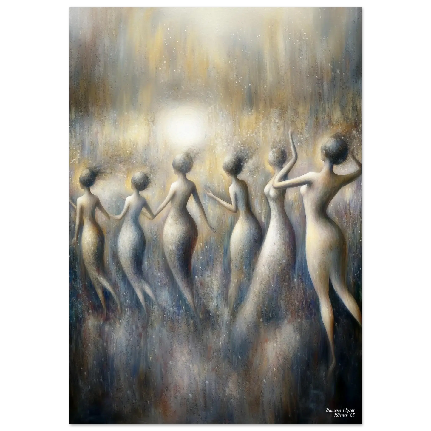 Damene i lyset - moderne digitalt maleri med oljemalingstekstur. Trykkes på papir, lerret og akryl. KBentz.no