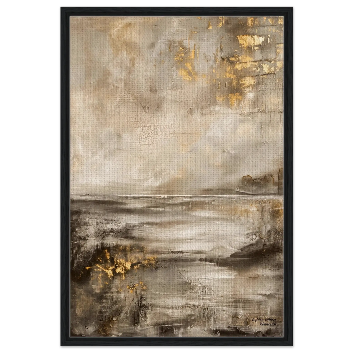Gylden stillhet, elegant veggbilde med beige, sandtoner og gullnyanser, skaper en harmonisk atmosfære. – moderne veggkunst | KBentz.no