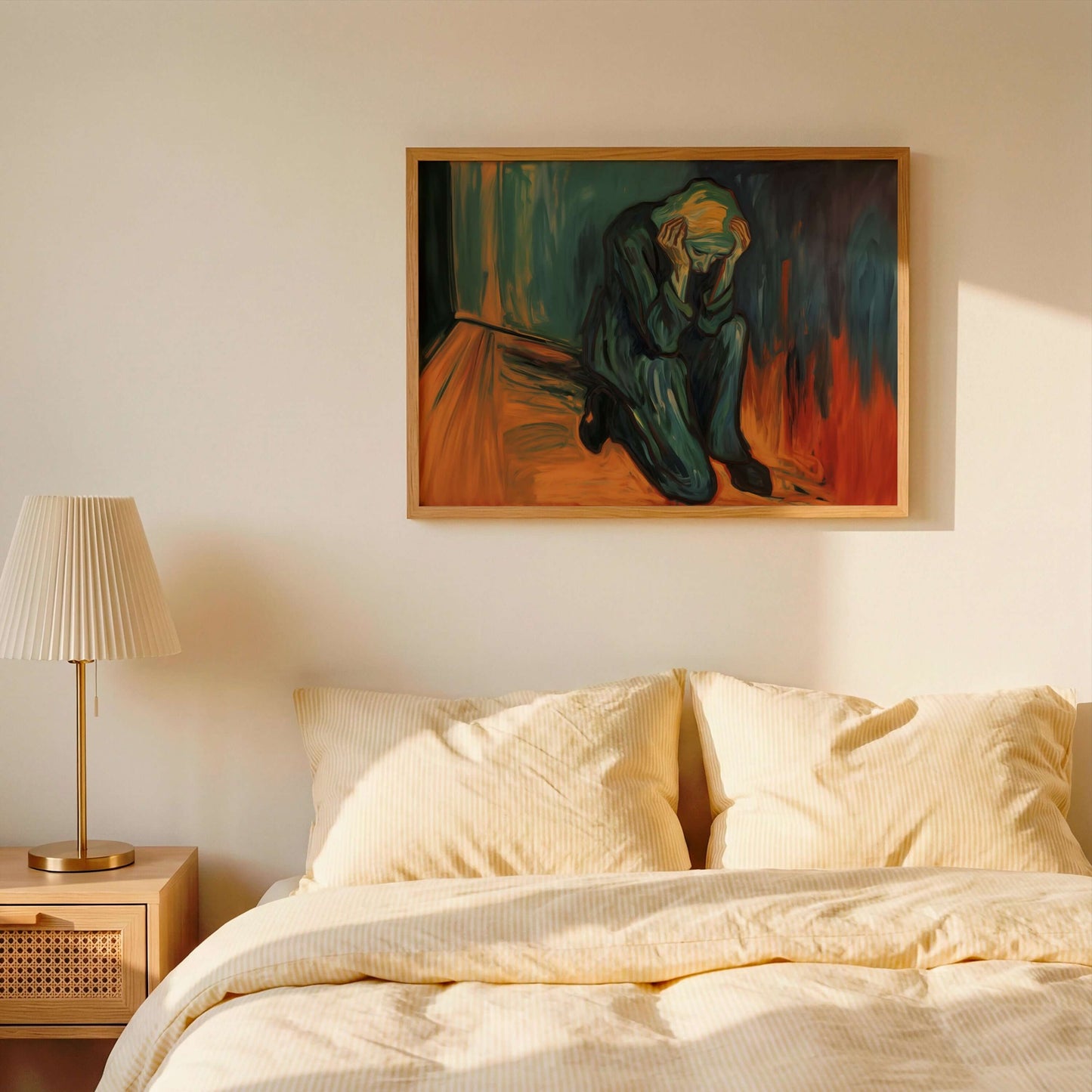 Det gjør vondt å være sterk – kunstverk av sterk følelsesmessig tilstedeværelse i et moderne soverom. – moderne veggkunst | KBentz.no