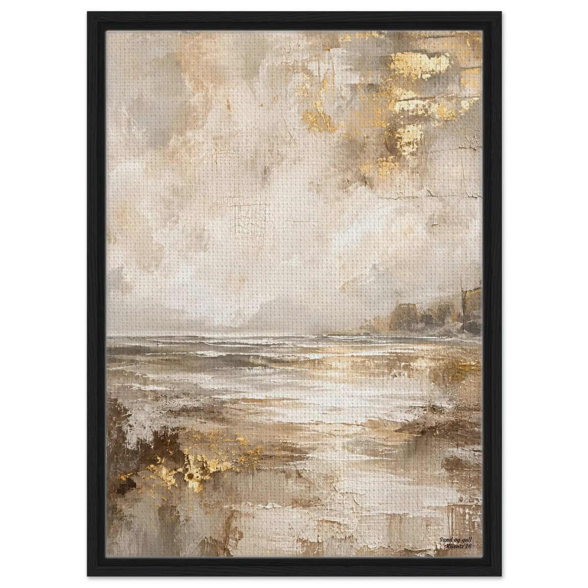 Sand og gull, abstrakt veggbilde med sandtoner, beige og gylne detaljer i et harmonisk landskap. – moderne veggkunst | KBentz.no