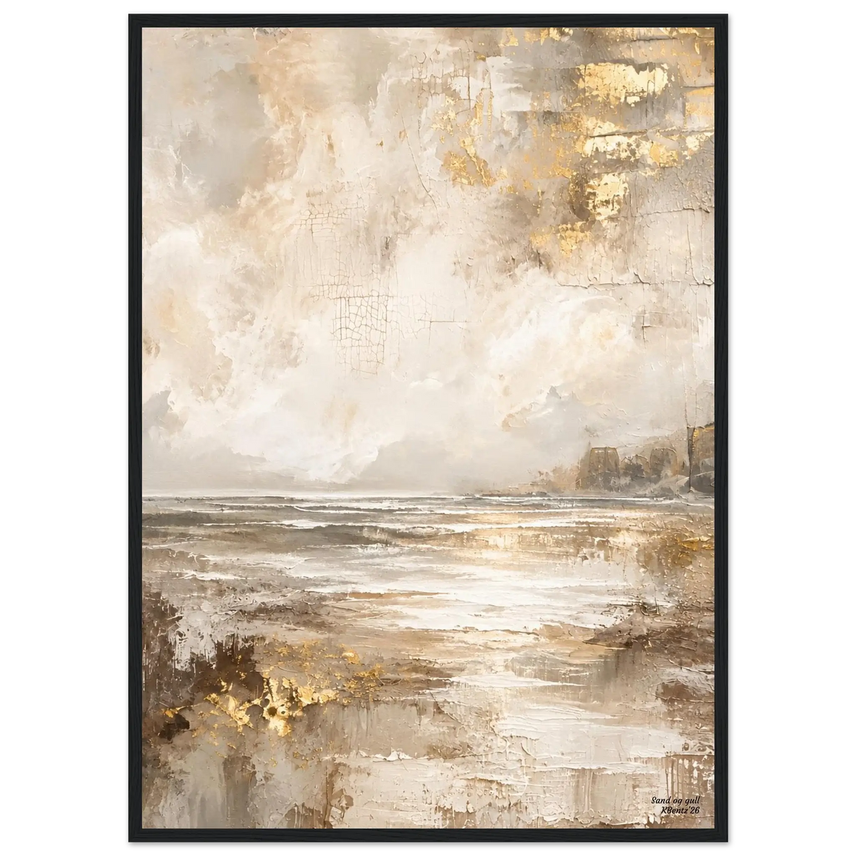 Sand og gull, et harmonisk abstrakt veggbilde med sandtoner og gylne detaljer, inspirert av naturens stille landskap. – moderne veggkunst | KBentz.no