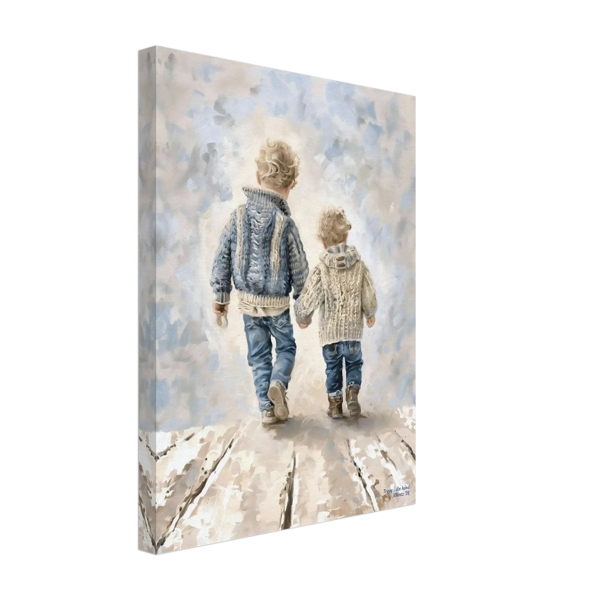 Trygg i din hånd - digitalt maleri av to barn som går hånd i hånd, symboliserer kjærlighet og nærhet.