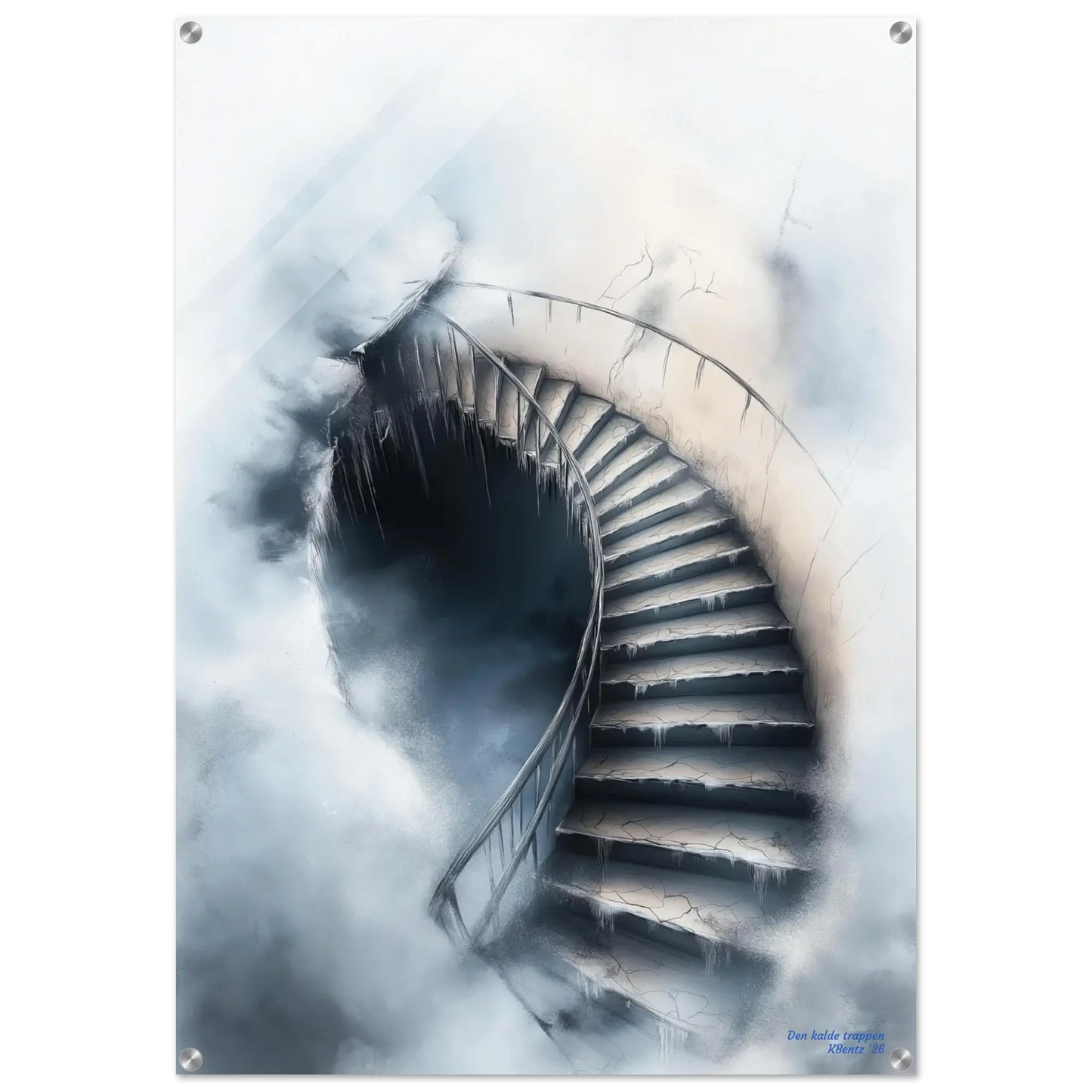 Den kalde trappen - moderne digitalt maleri med oljemalingstekstur. Trykkes på papir, lerret og akryl. KBentz.no