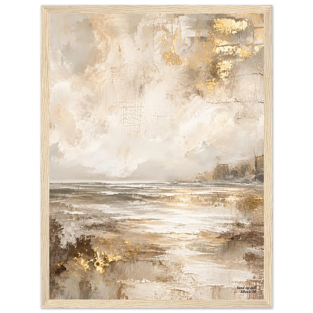 Sand og gull, et abstrakt veggbilde med sandtoner, beige og gullnyanser i harmonisk landskap. – moderne veggkunst | KBentz.no