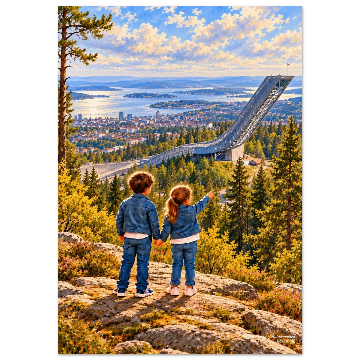 Hånd i hånd - Holmenkollen – veggbilde fra KBentz – moderne veggkunst | KBentz.no
