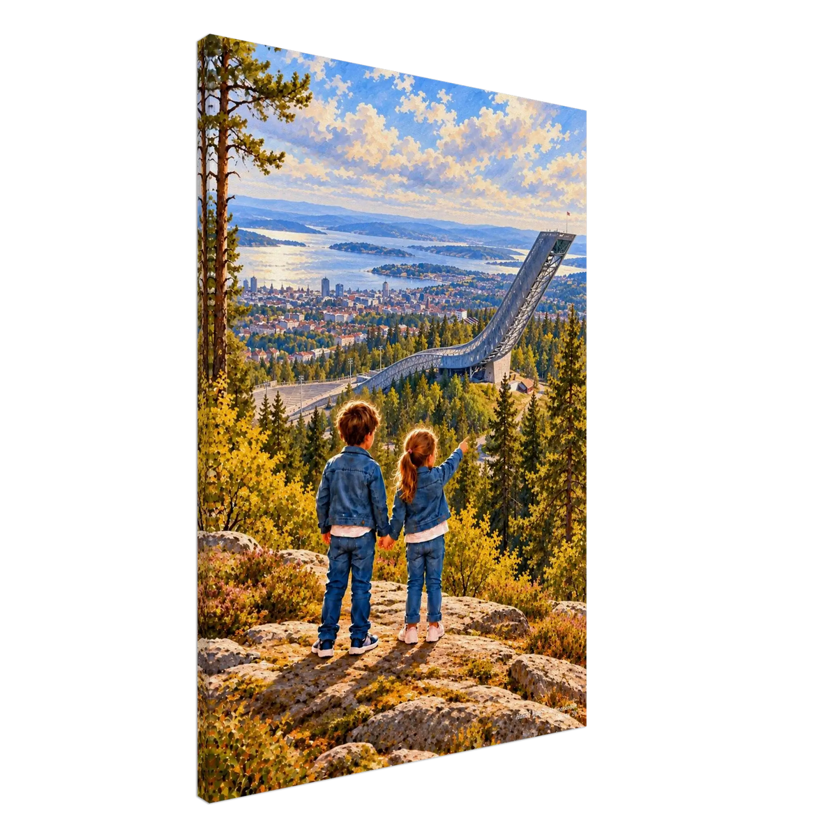 Hånd i hånd - Holmenkollen – veggbilde fra KBentz – moderne veggkunst | KBentz.no