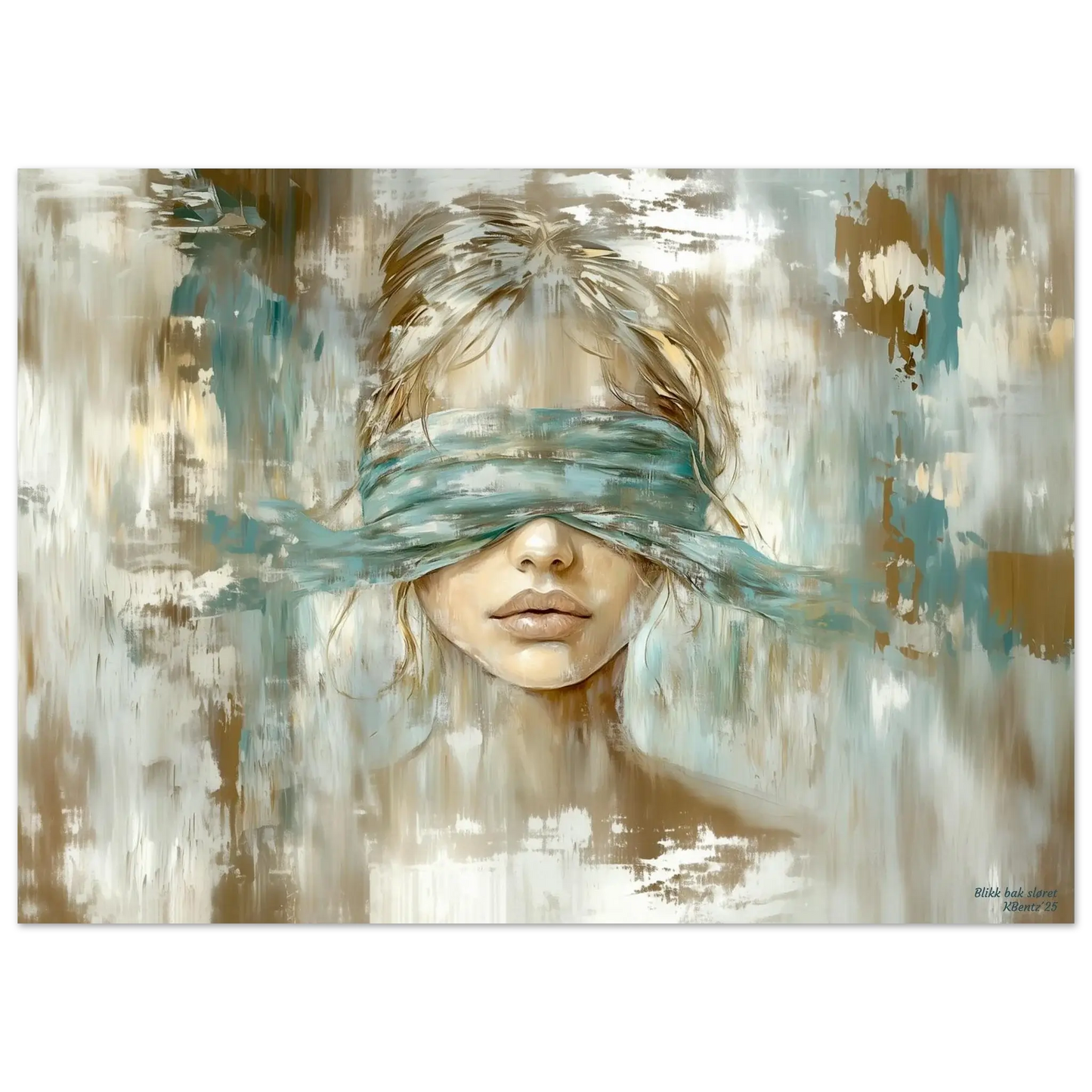 Blikk bak sløret - moderne digitalt maleri med oljemalingstekstur. Trykkes på papir, lerret og akryl. KBentz.no