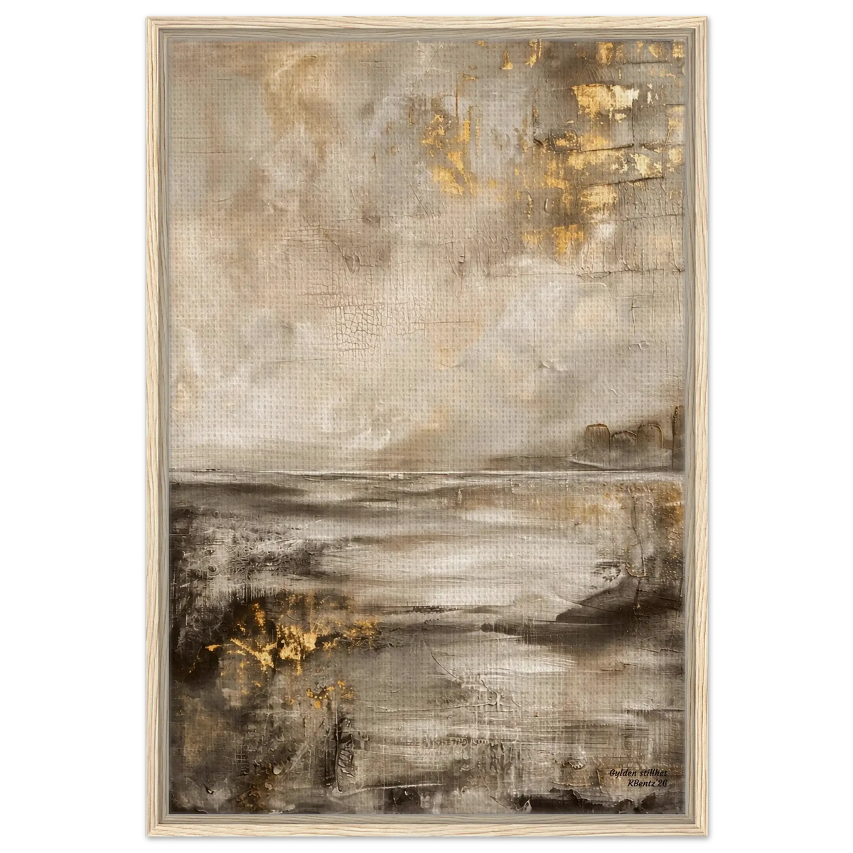 Gylden stillhet, et elegant veggbilde med beige og gild nyanser, med speilinger i vannet. – moderne veggkunst | KBentz.no