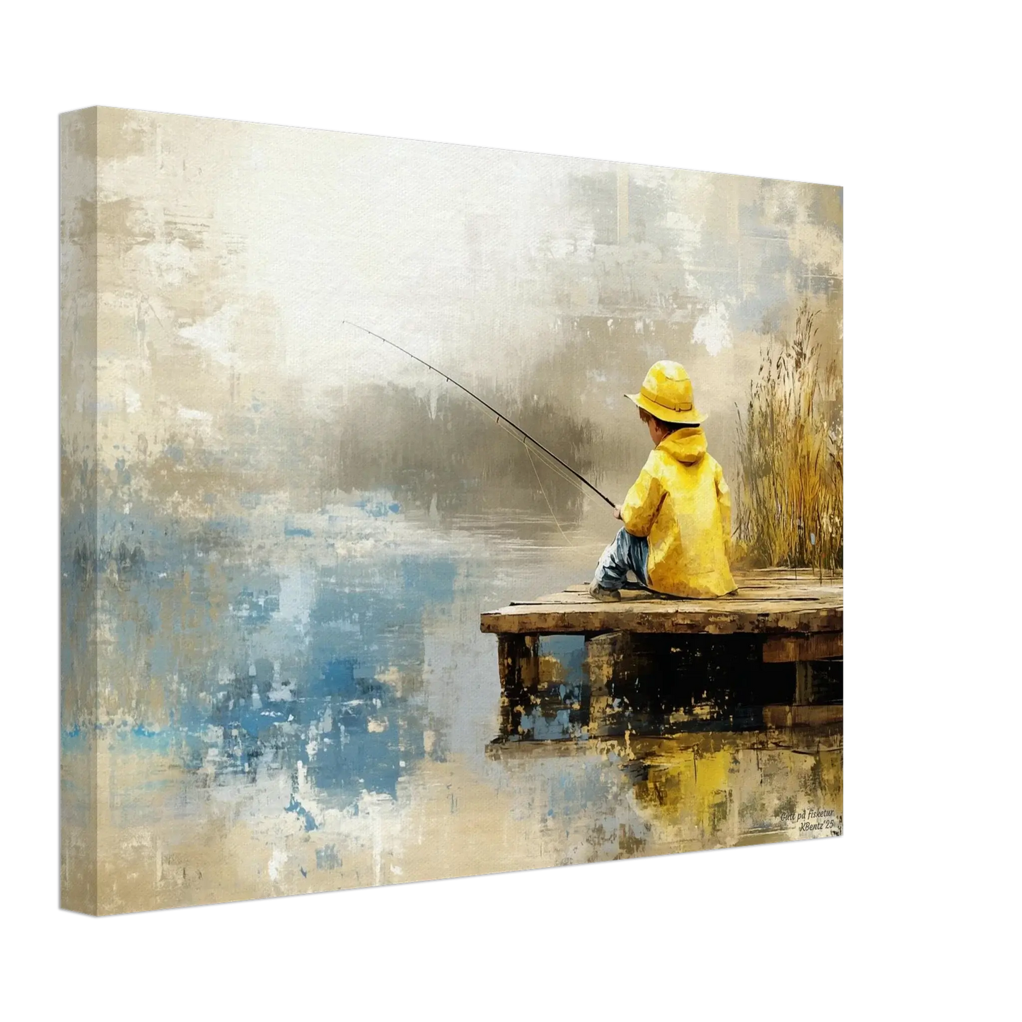 Gutt på fisketur - moderne digitalt maleri med oljemalingstekstur. Trykkes på papir, lerret og akryl. KBentz.no