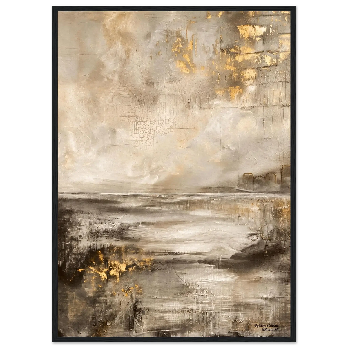 Gylden stillhet, et elegant veggbilde med beige og gulltoner, skaper en harmonisk og luksuriøs atmosfære. – moderne veggkunst | KBentz.no