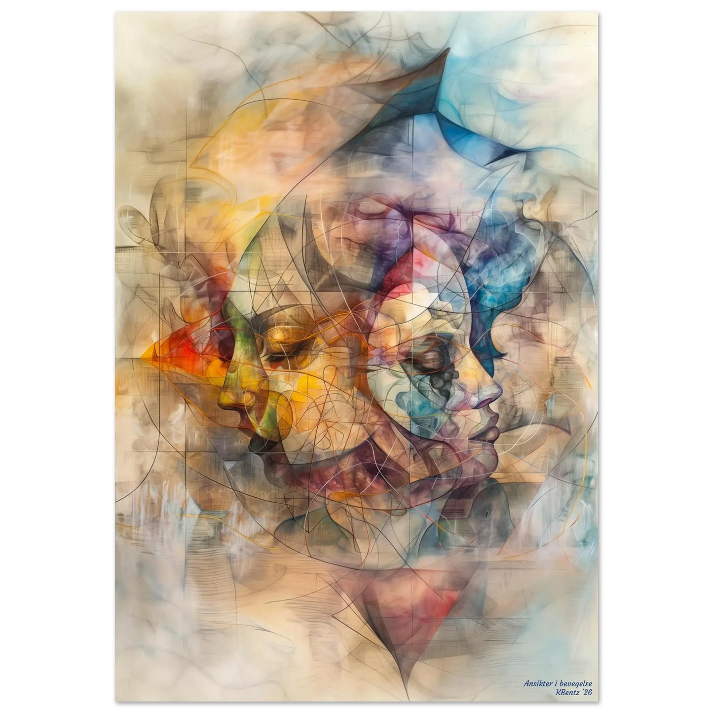 Ansikter i bevegelse - moderne digitalt maleri med oljemalingstekstur. Trykkes på papir, lerret og akryl. KBentz.no