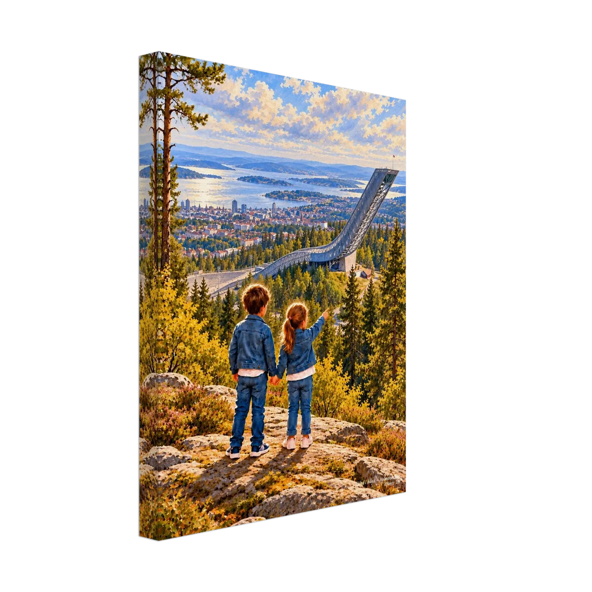 Hånd i hånd - Holmenkollen – veggbilde fra KBentz – moderne veggkunst | KBentz.no