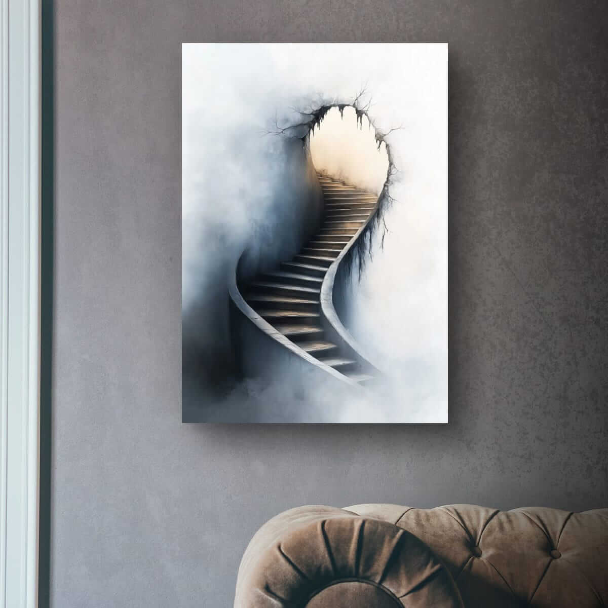 Når veggen åpner seg – kunstverk med trapp som symboliserer forandring og håp