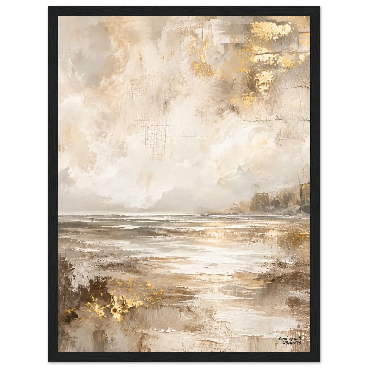 Sand og gull, et lyst og harmonisk veggbilde med sandtoner og gylne detaljer. – moderne veggkunst | KBentz.no