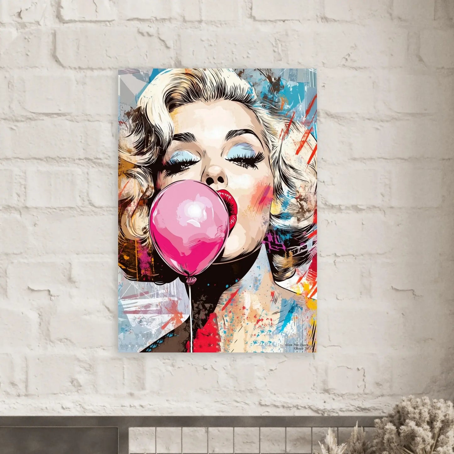 Glam Pop Queen - moderne digitalt maleri med oljemalingstekstur. Trykkes på papir, lerret og akryl. KBentz.no