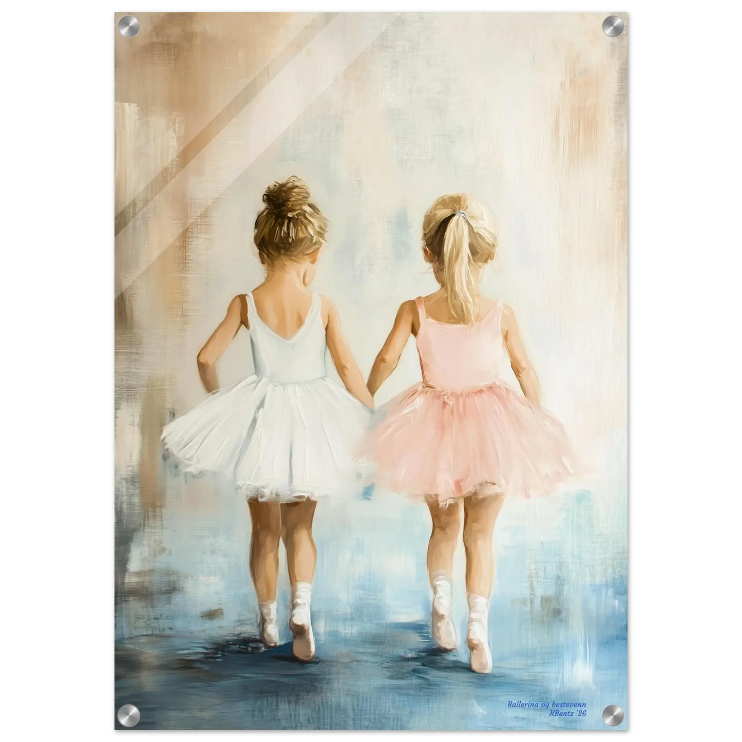 Ballerina og bestevenn – to små ballerinaer i hvite og rosa tutuer, symboliserer vennskap og lek. – moderne veggkunst | KBentz.no