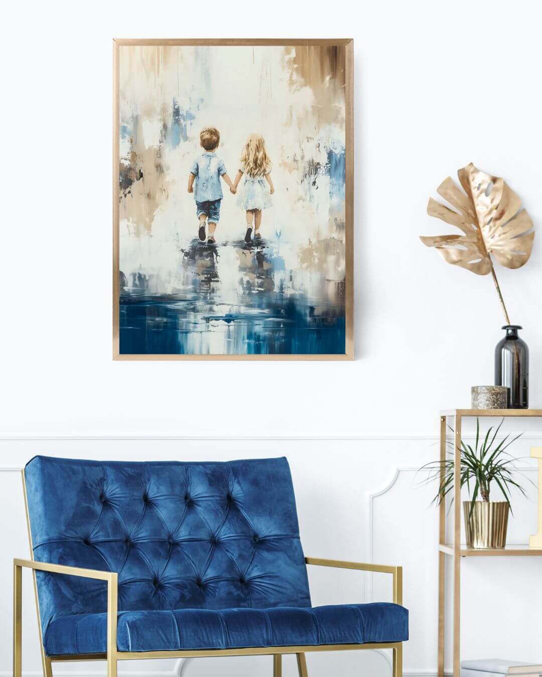 Min beste venn I, et digitalt maleri av barn som holder hender i harmoniske farger, perfekt til barnerom.