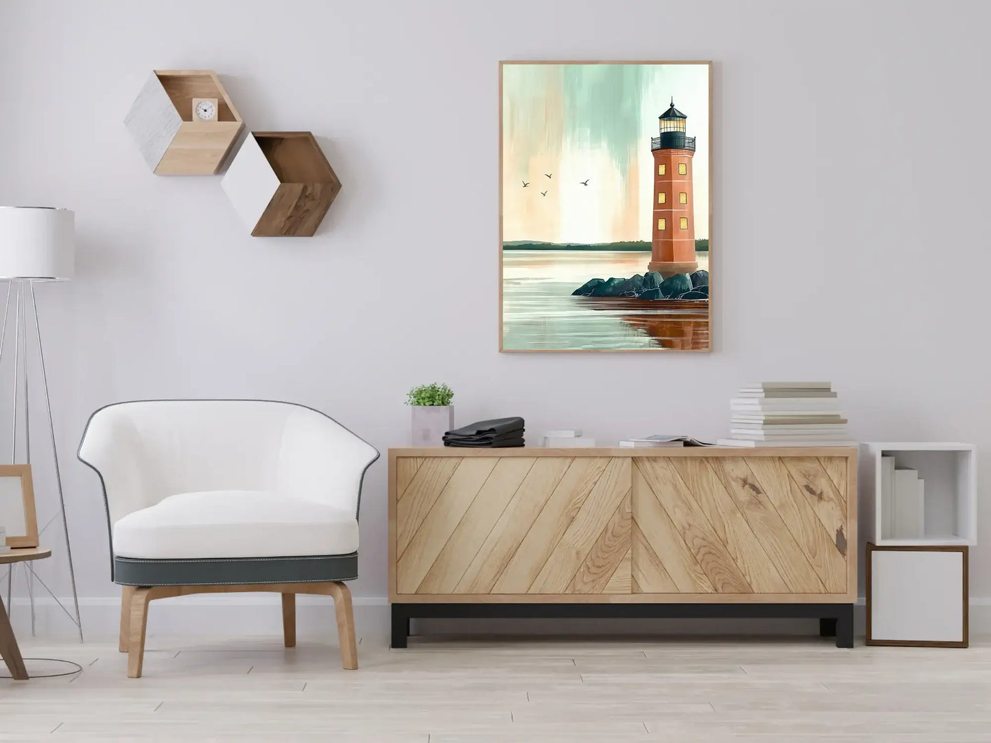 Fyrtårn ved havet – moderne veggkunst | KBentz.no