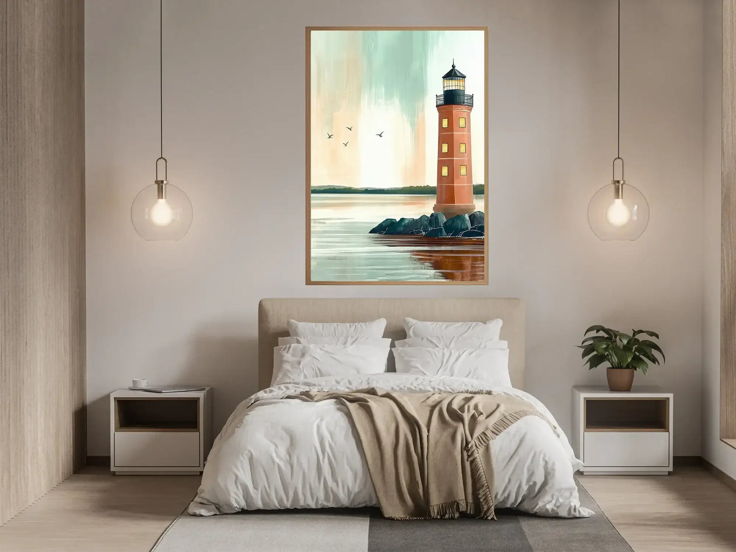 Fyrtårn ved havet – moderne veggkunst | KBentz.no