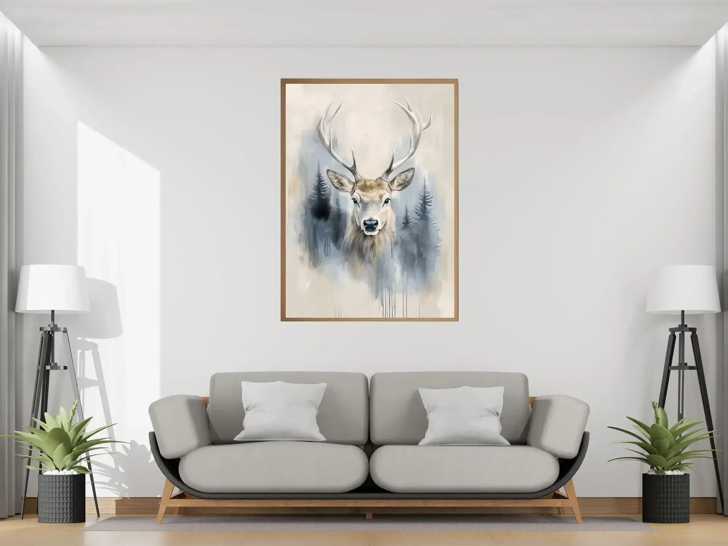 Hjort i tåka – et kunstverk med hjort i tåke, skaper ro og eleganse i stuen. – moderne veggkunst | KBentz.no