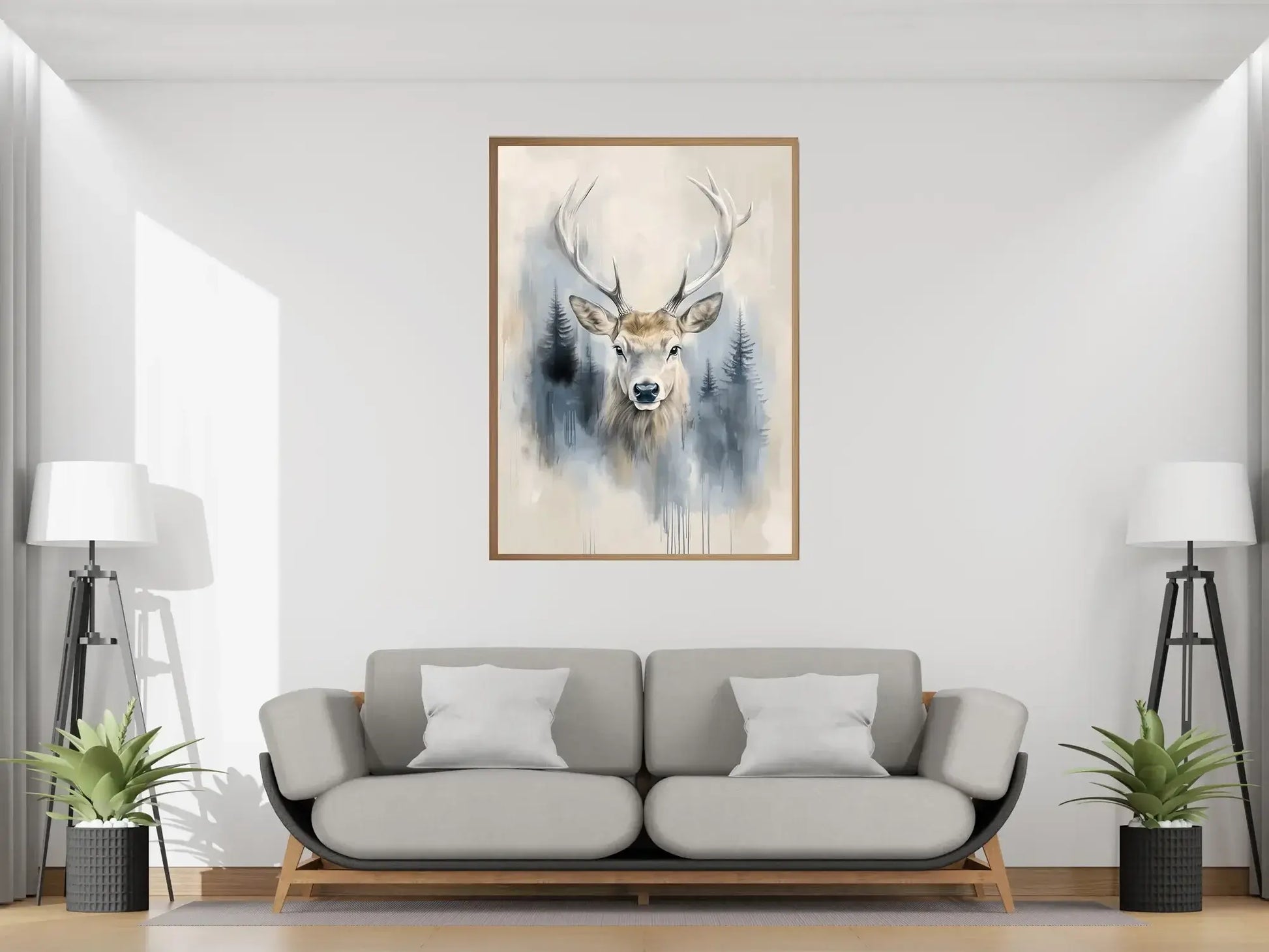 Hjort i tåka – et kunstverk med hjort i tåke, skaper ro og eleganse i stuen.