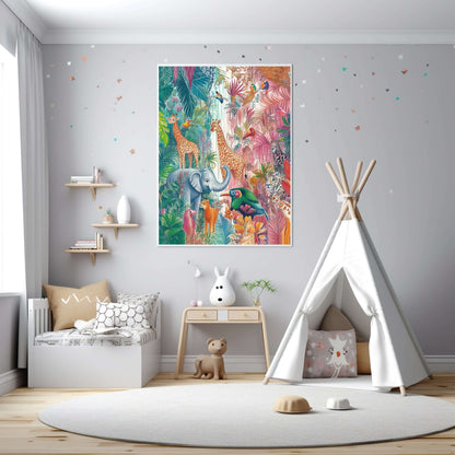 Magisk jungelliv – KI digital oljemaling trykket på papir, lerret, aluminium, akryl og tre | KBentz.no