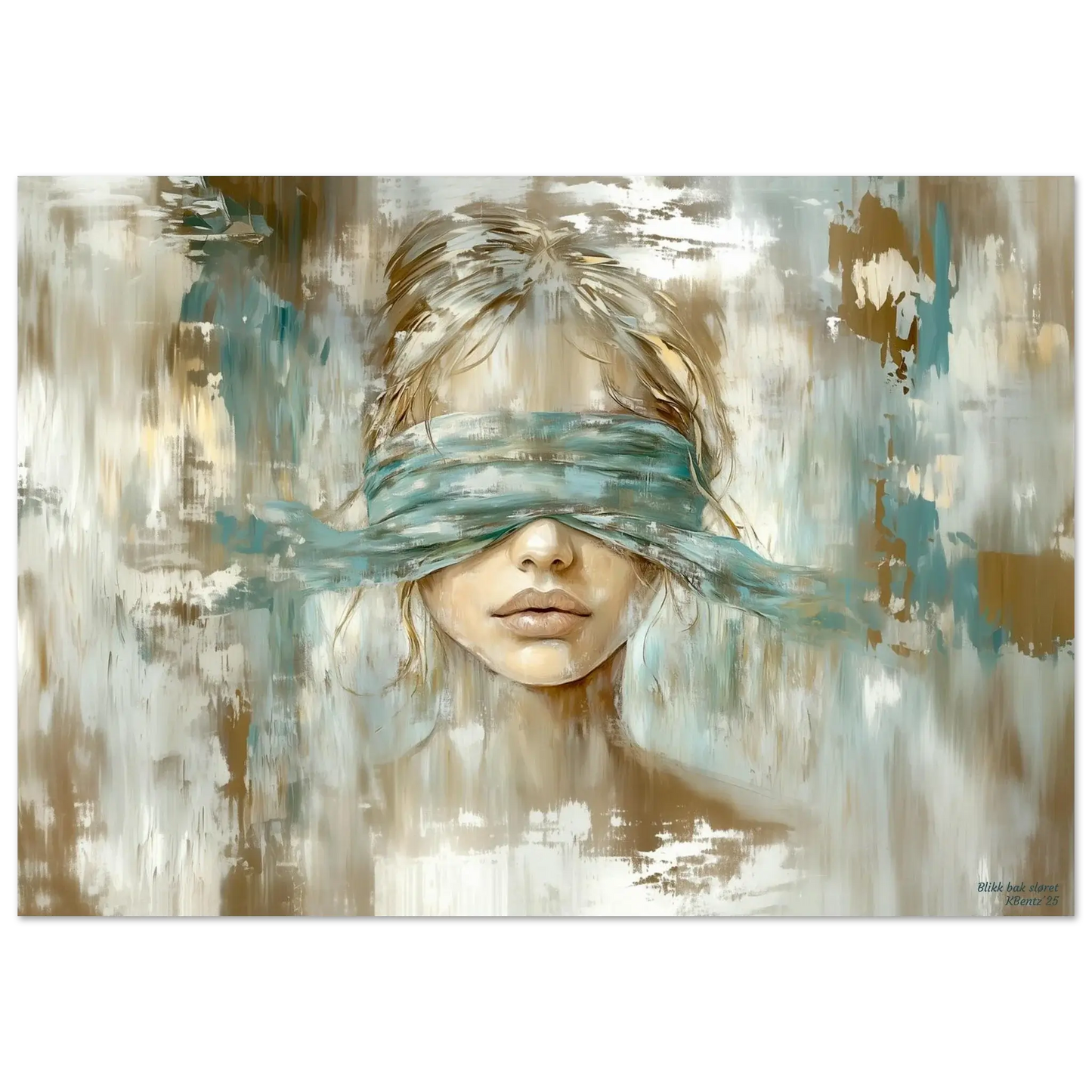 Blikk bak sløret - moderne digitalt maleri med oljemalingstekstur. Trykkes på papir, lerret og akryl. KBentz.no