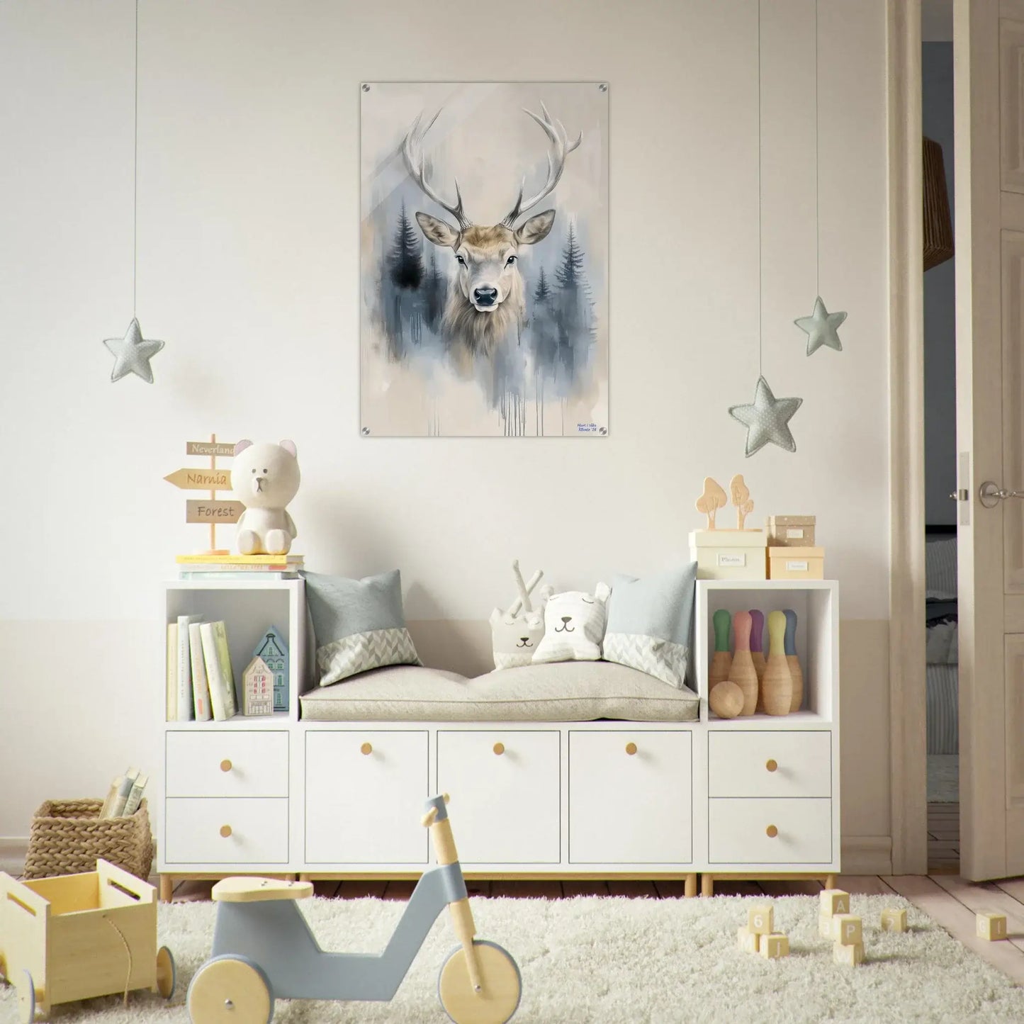 Hjort i tåka - moderne digitalt maleri med oljemalingstekstur. Trykkes på papir, lerret og akryl. KBentz.no