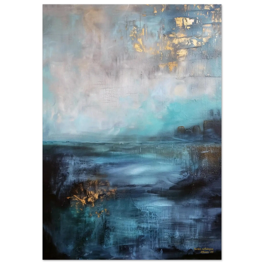 Turkis refleksjon - et kunstverk med fargeharmoni og dybde, perfekt for å løfte stemningen i hjemmet.