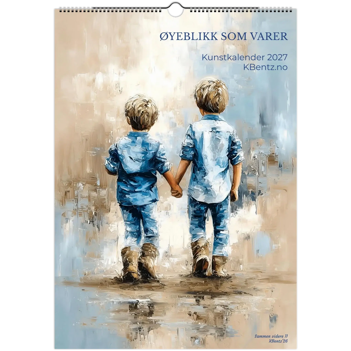 Øyeblikk som varer kunstkalender 2027 med motiv av to barn som holder hender. – moderne veggkunst | KBentz.no