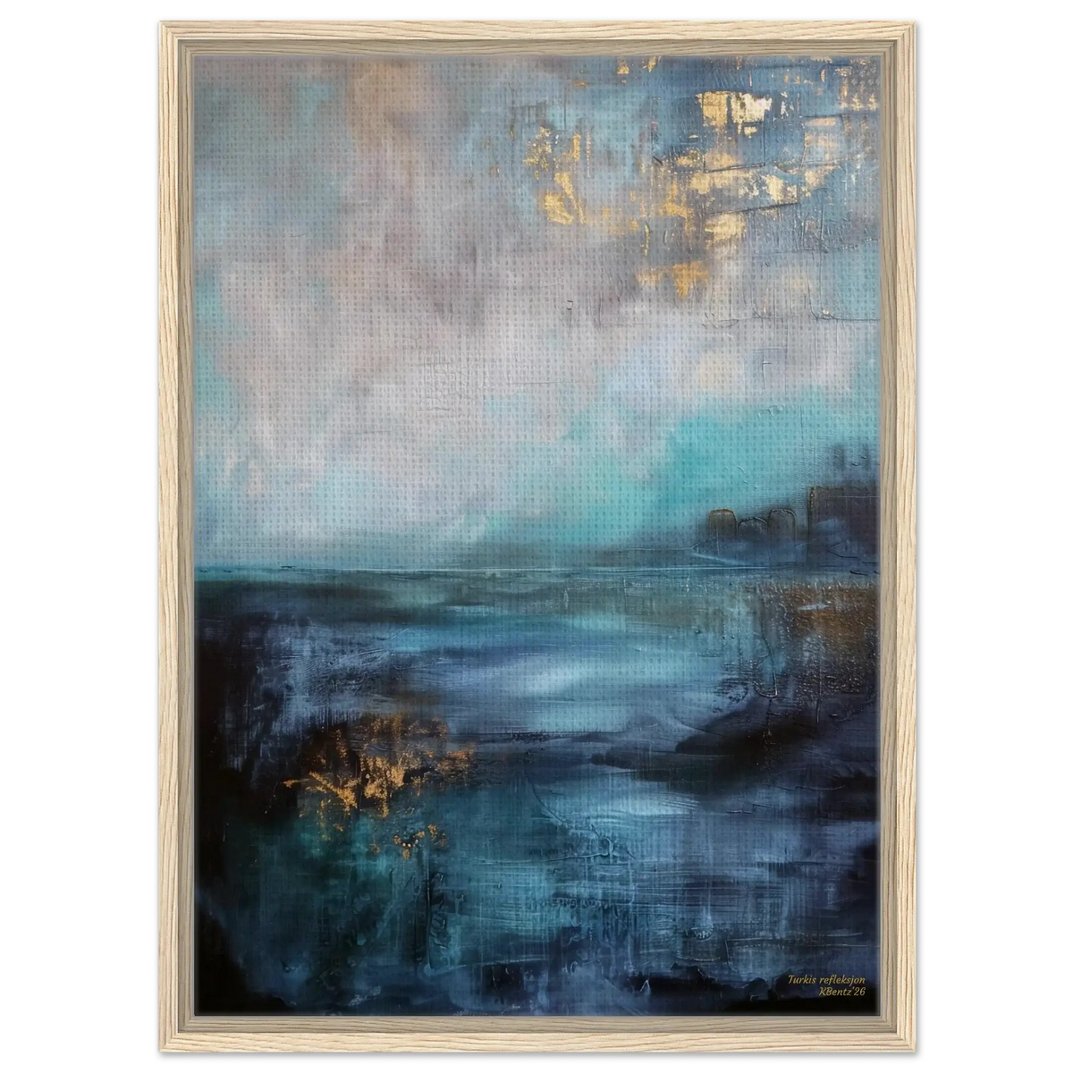 Turkis refleksjon, et abstrakt veggbilde med turkise og blå nyanser, myk struktur og dybde. – moderne veggkunst | KBentz.no