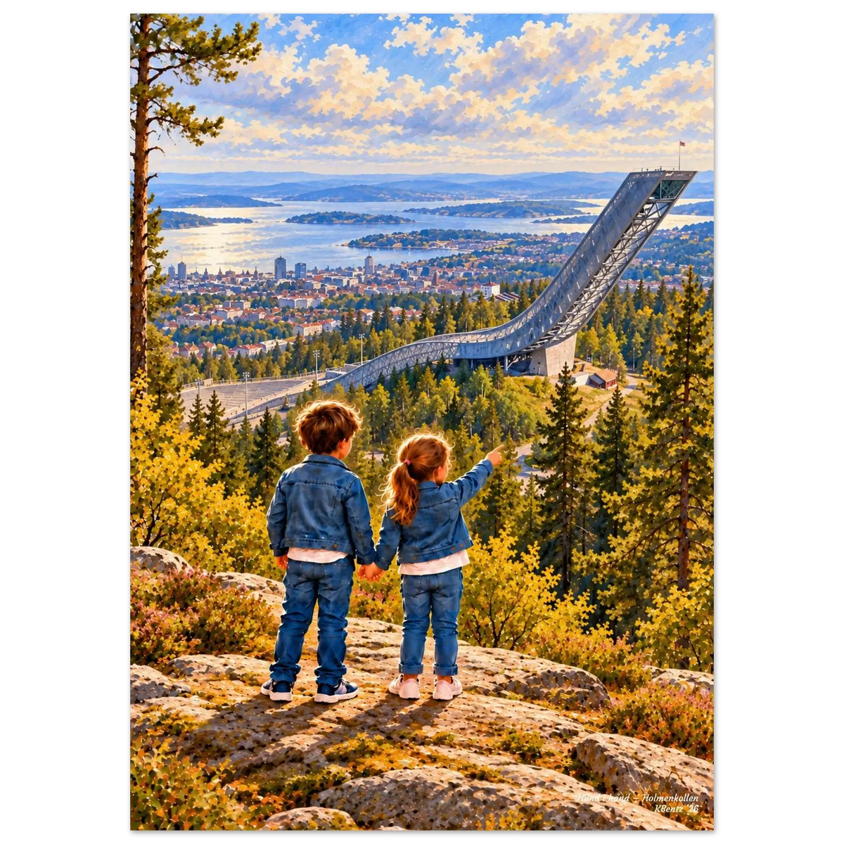 Hånd i hånd - Holmenkollen – veggbilde fra KBentz – moderne veggkunst | KBentz.no